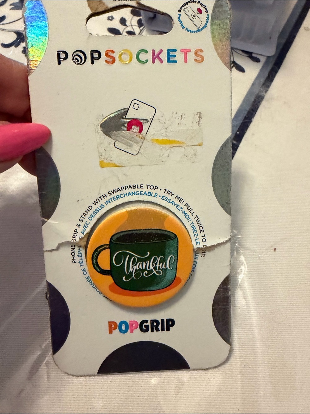 PopSocket PopGrip Phone Grip - Yellow and Green 'Thankful' Mug Design